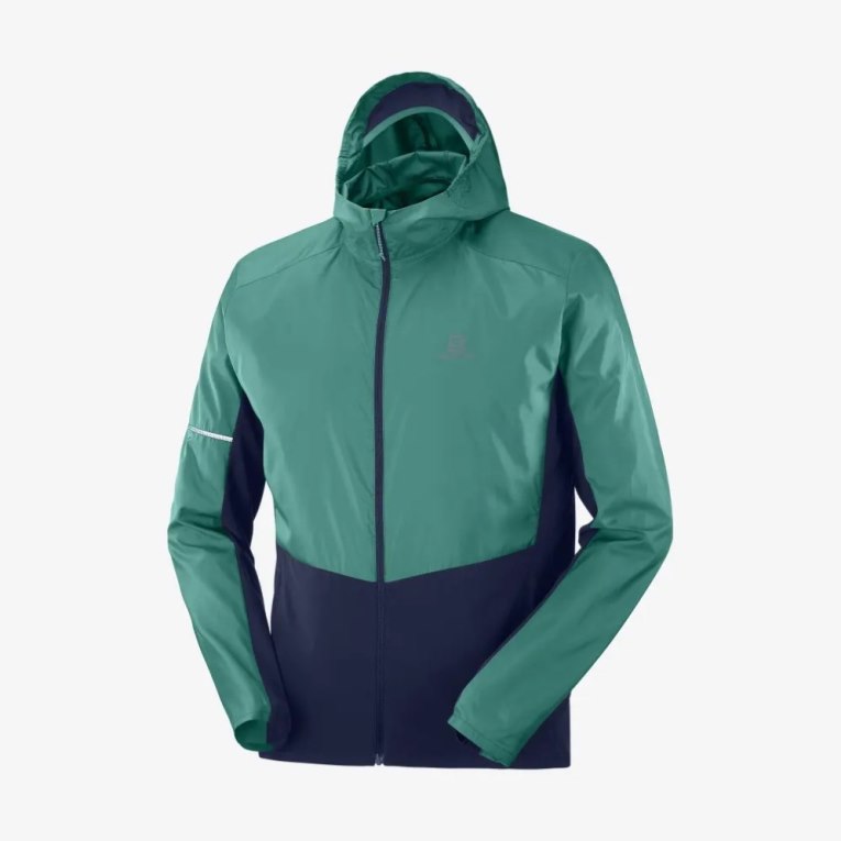 Green / Navy Salomon Agile Men's Windbreaker | IE OH9608